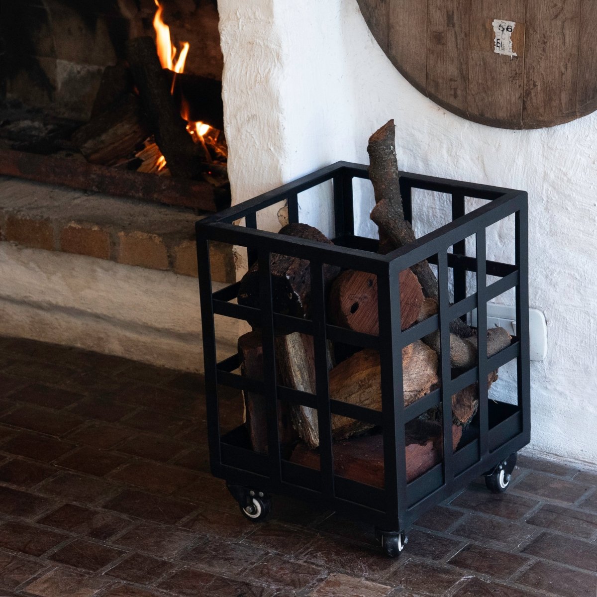 Handmade Solid Iron Firewood Holder with WheelsSMALLGaucholife