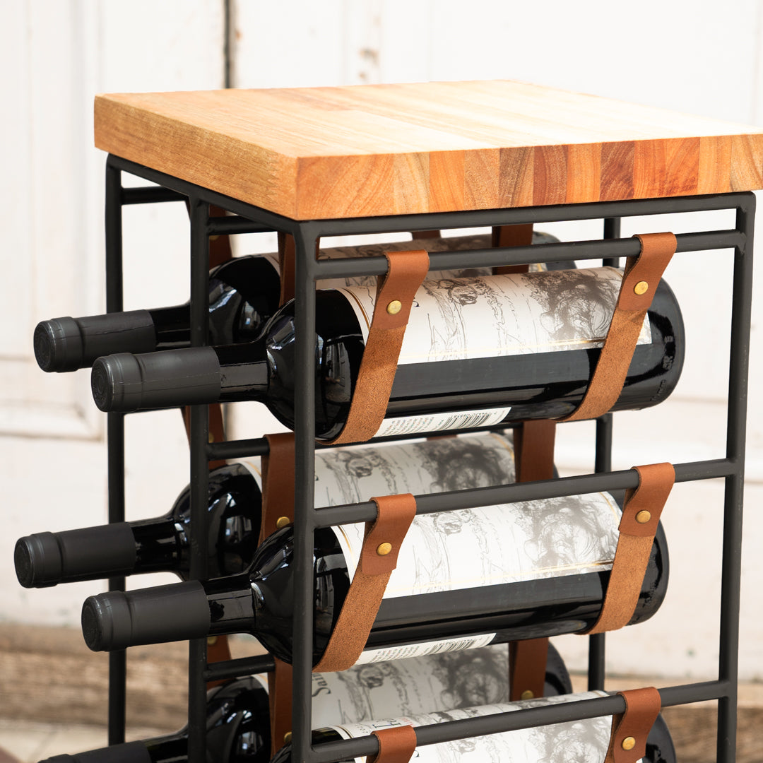 Leather and Iron Wine Rack