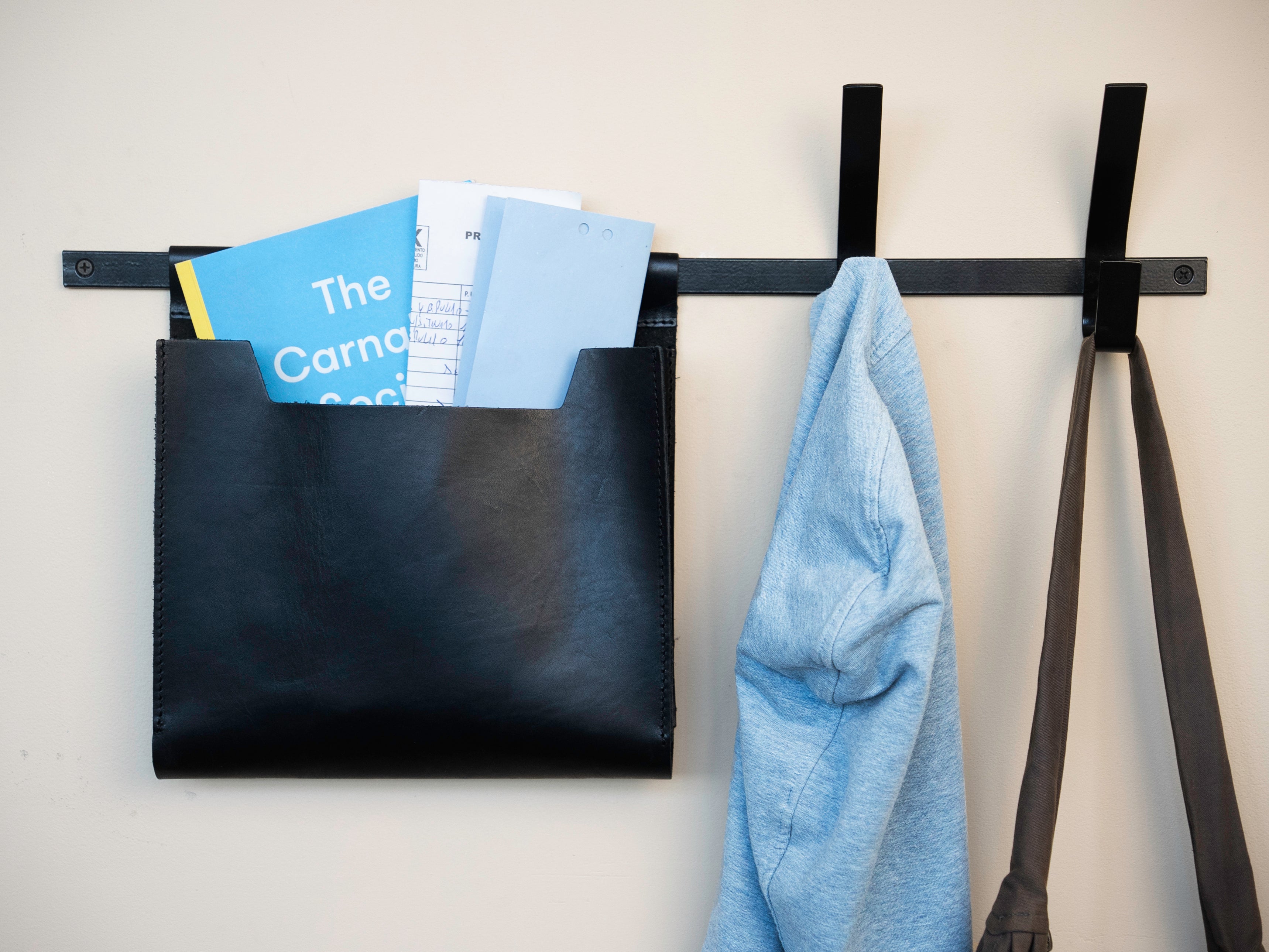 Large Leather Wall Pocket with hooks