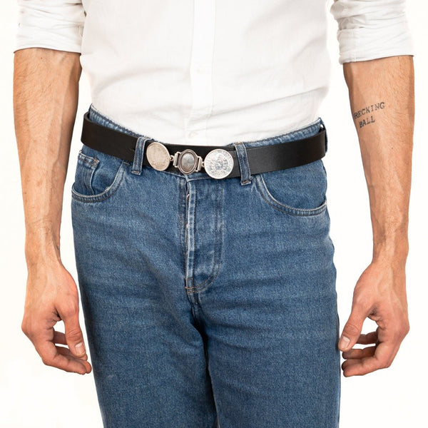 Yunta Leather Belt with Coins Buckle