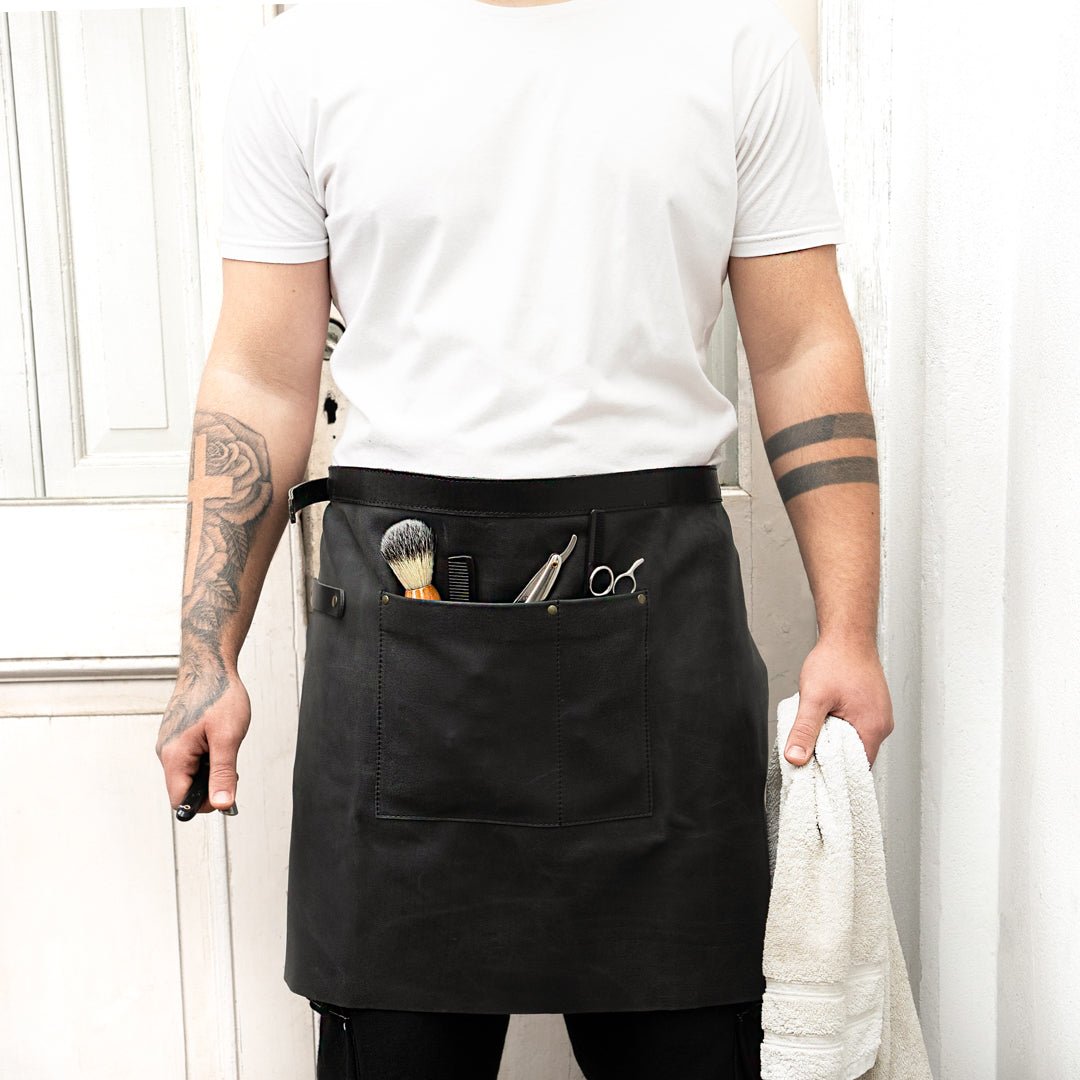 Personalized Half Leather Apron Handmade Adjustable Vegetable - Tanned Leather ApronBlackGaucholife