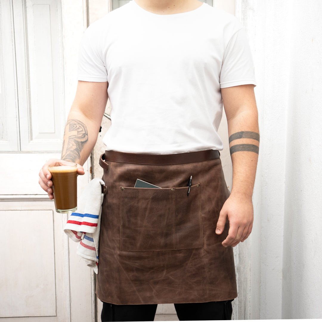 Personalized Half Leather Apron Handmade Adjustable Vegetable - Tanned Leather ApronBrownGaucholife
