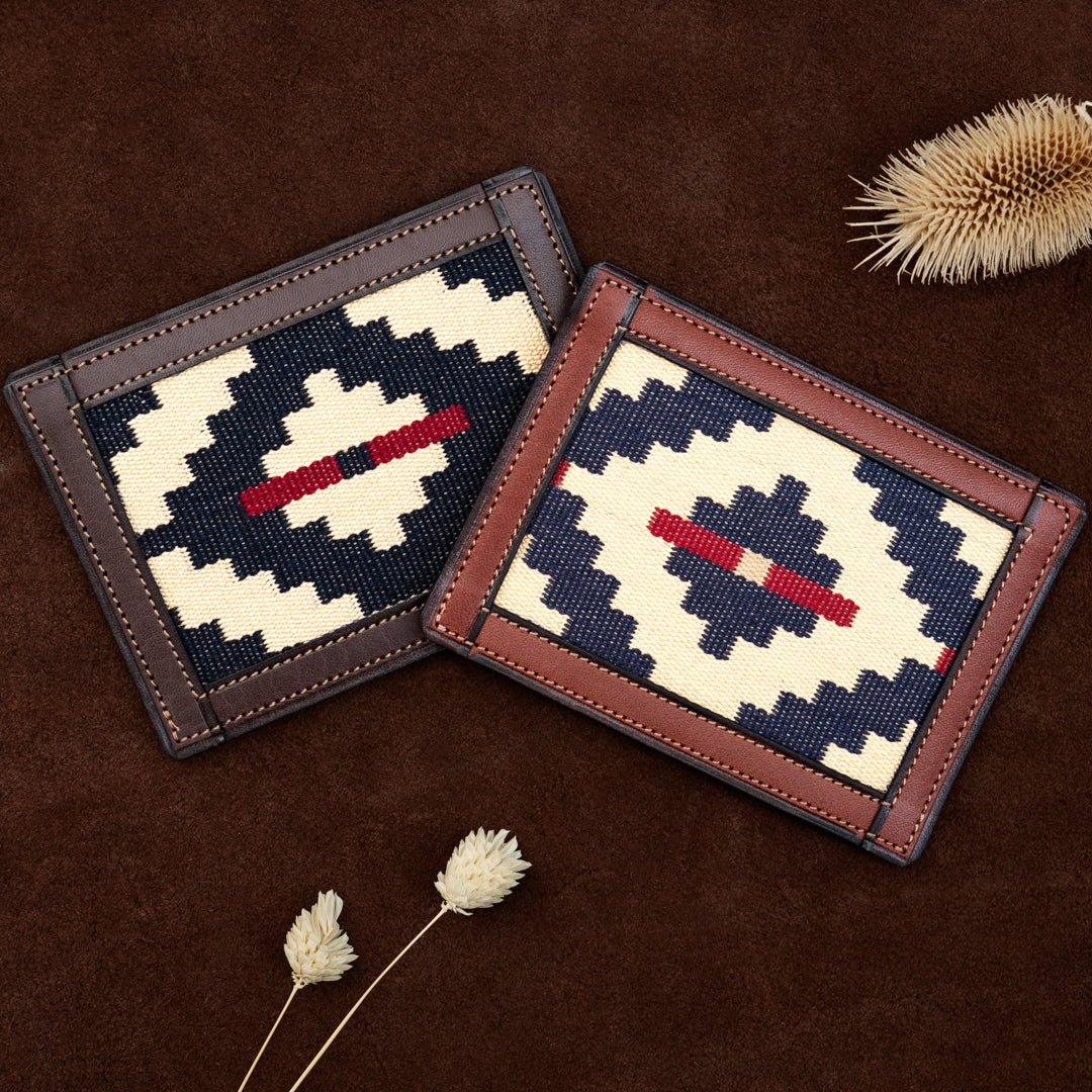 Thin Woven Leather Card Holder (Blue/Red)BrownGaucholife
