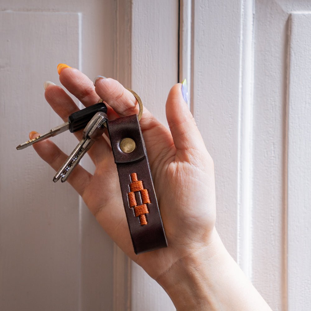 Embroidered Brown Leather KeychainCopperGaucholife