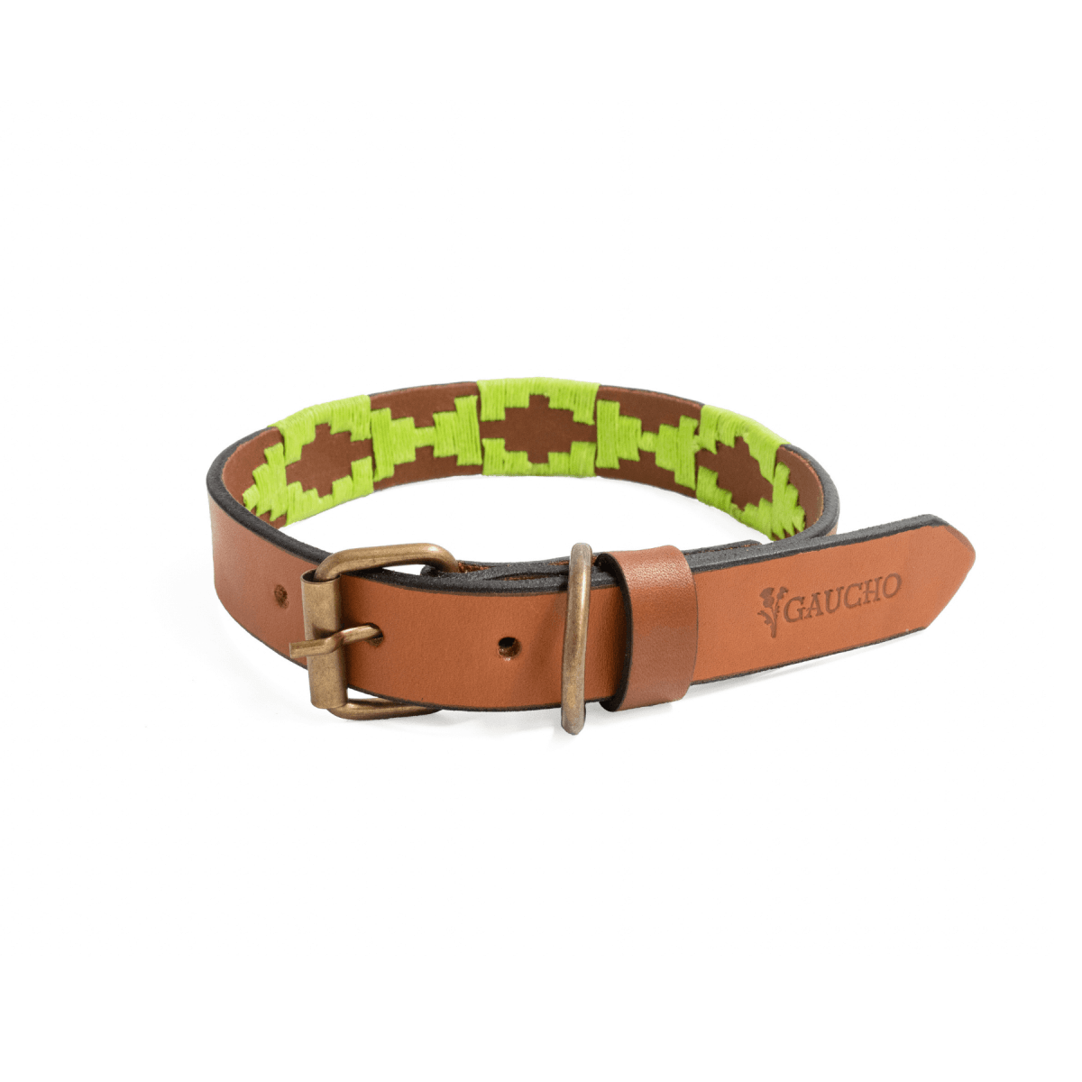 Embroidered Leather Dog Collar (Apple Green)X SmallGaucholife