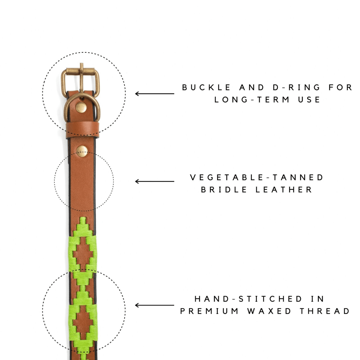 Embroidered Leather Dog Collar (Apple Green)X SmallGaucholife