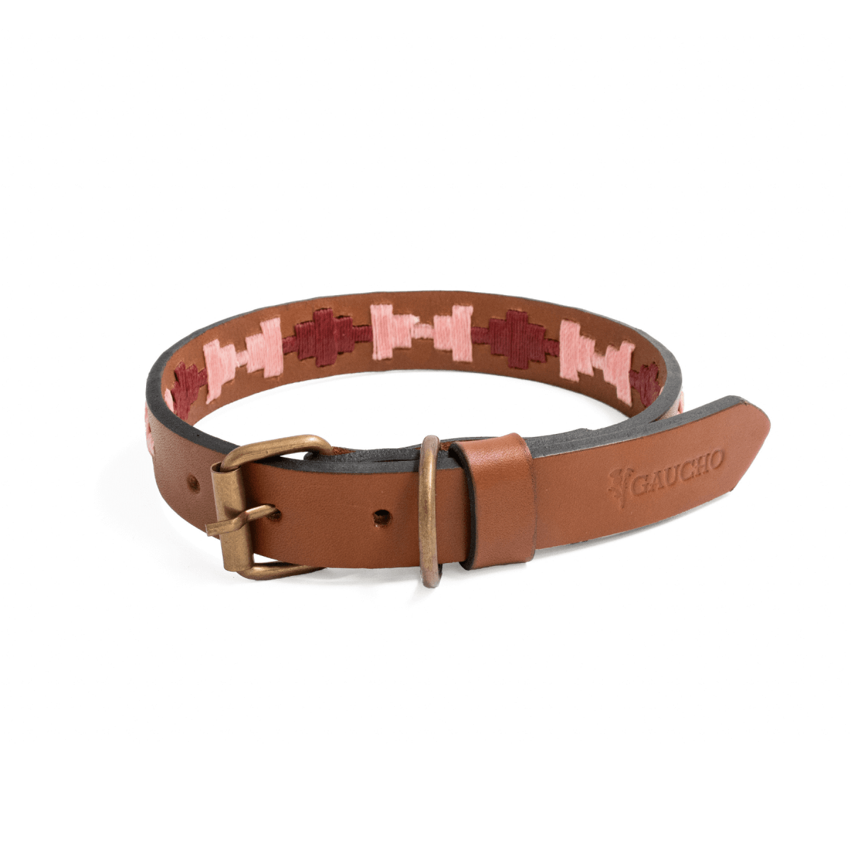 Embroidered Leather Dog Collar (Strawberry)X SmallGaucholife