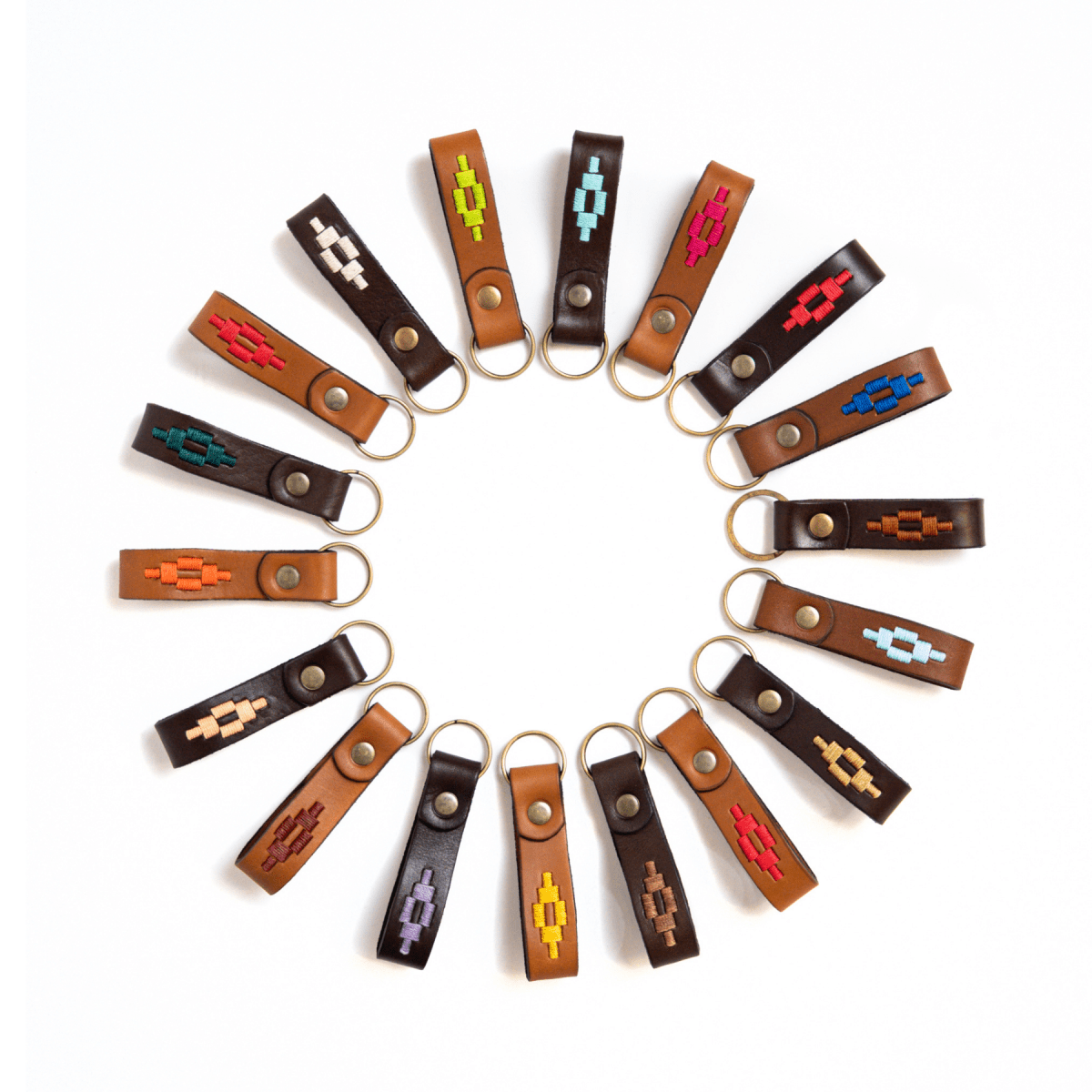 Embroidered Brown Leather KeychainAqua GreenGaucholife