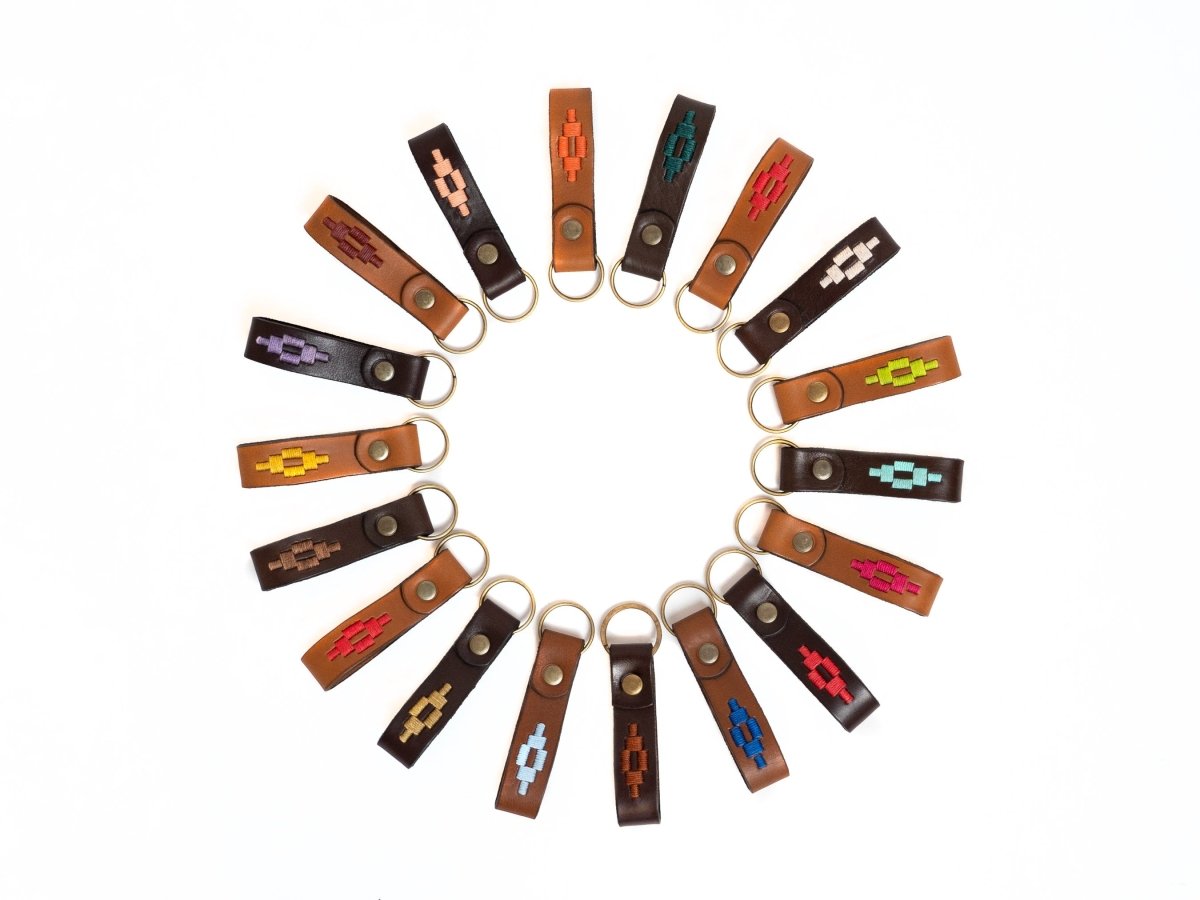 Embroidered Tan Leather KeychainYellowGaucholife