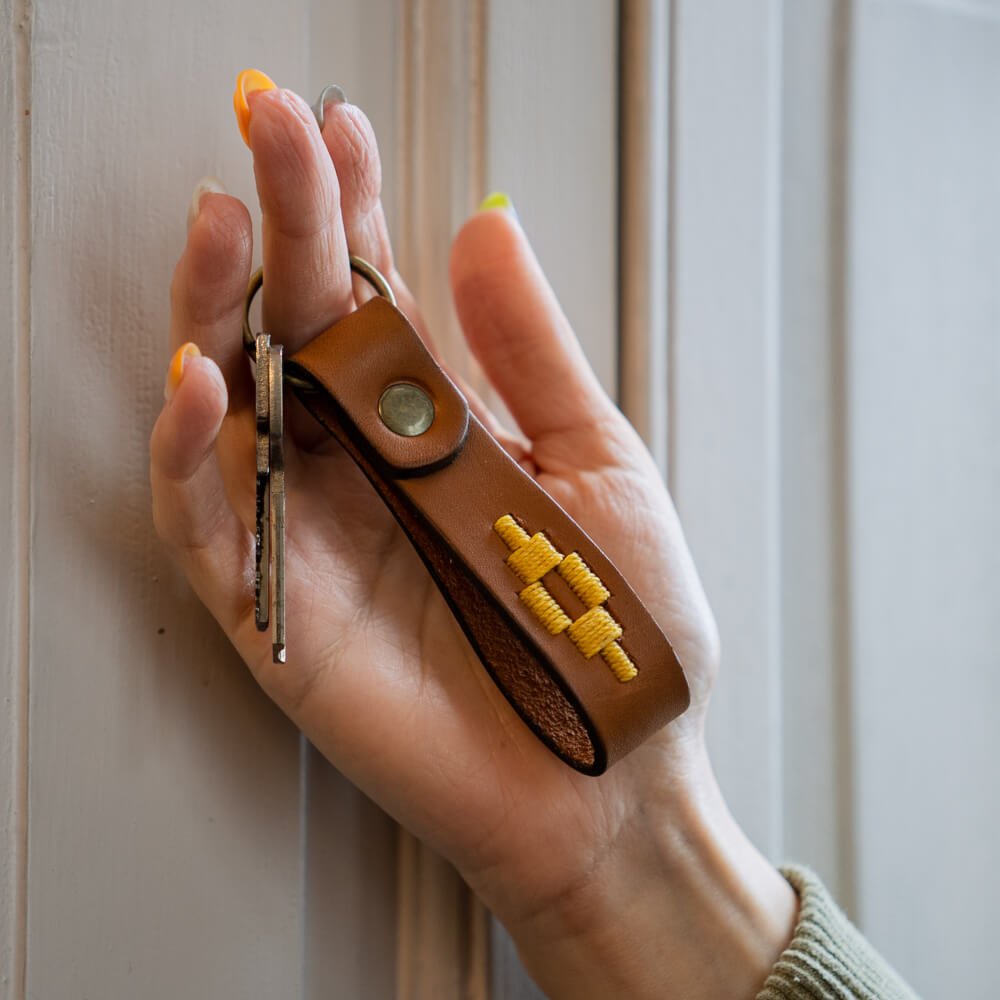 Embroidered Tan Leather KeychainYellowGaucholife
