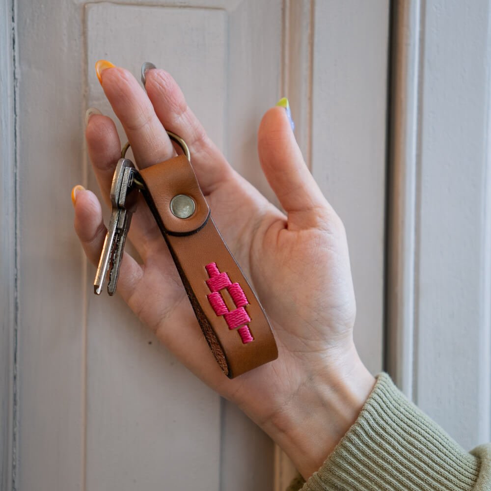 Embroidered Tan Leather KeychainYellowGaucholife