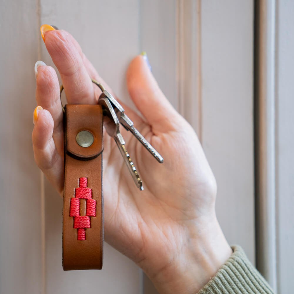 Embroidered Tan Leather KeychainYellowGaucholife