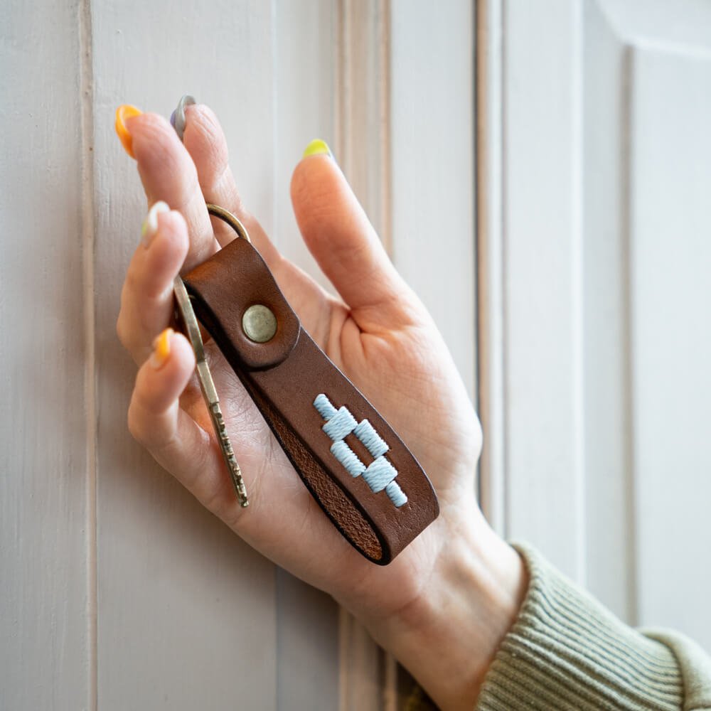 Embroidered Tan Leather KeychainYellowGaucholife