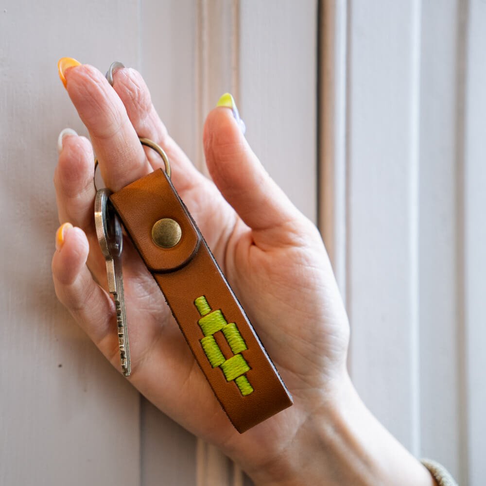 Embroidered Tan Leather KeychainYellowGaucholife