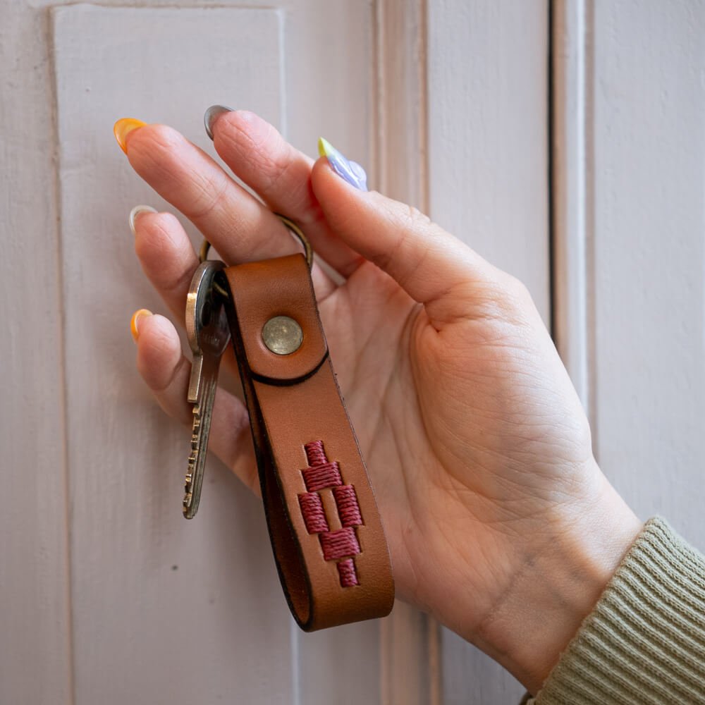 Embroidered Tan Leather KeychainYellowGaucholife