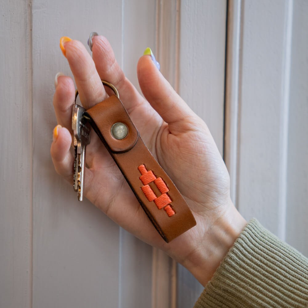 Embroidered Tan Leather KeychainYellowGaucholife
