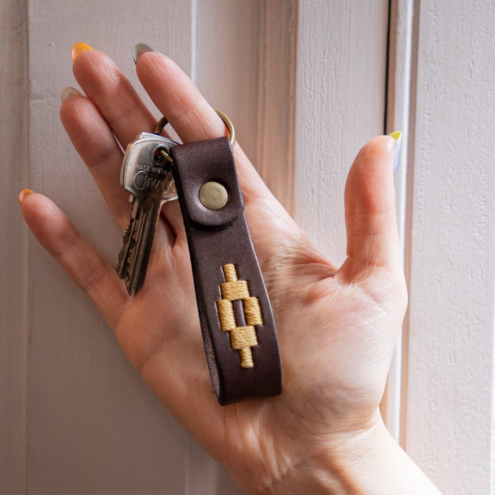 Embroidered Brown Leather KeychainGoldGaucholife