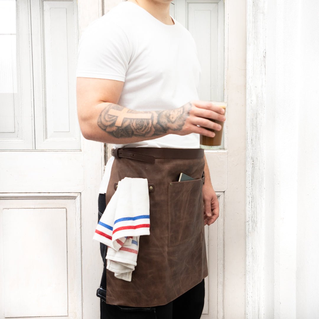 Personalized Half Leather Apron Handmade Adjustable Vegetable - Tanned Leather ApronBrownGaucholife