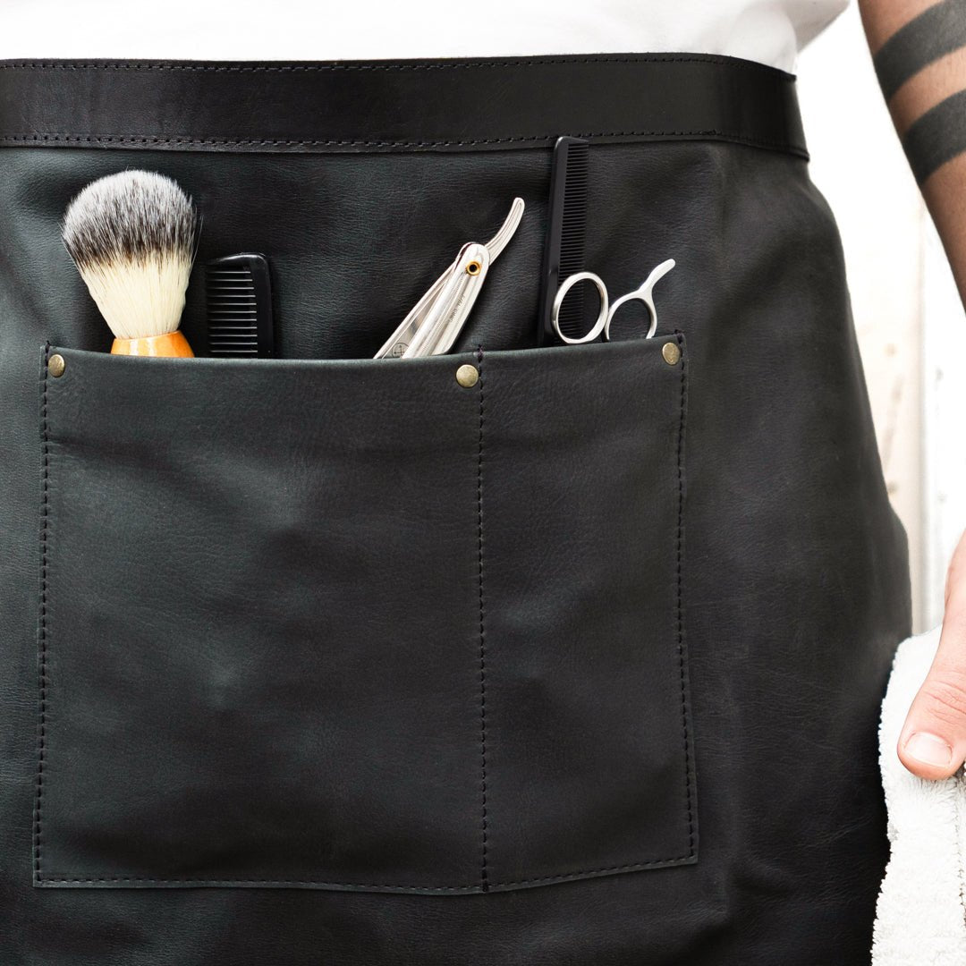 Personalized Half Leather Apron Handmade Adjustable Vegetable - Tanned Leather ApronBlackGaucholife