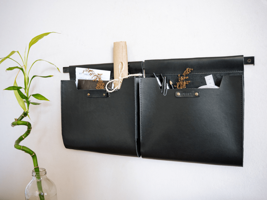 Large Leather Wall Pockets OrganizerBlackGaucholife