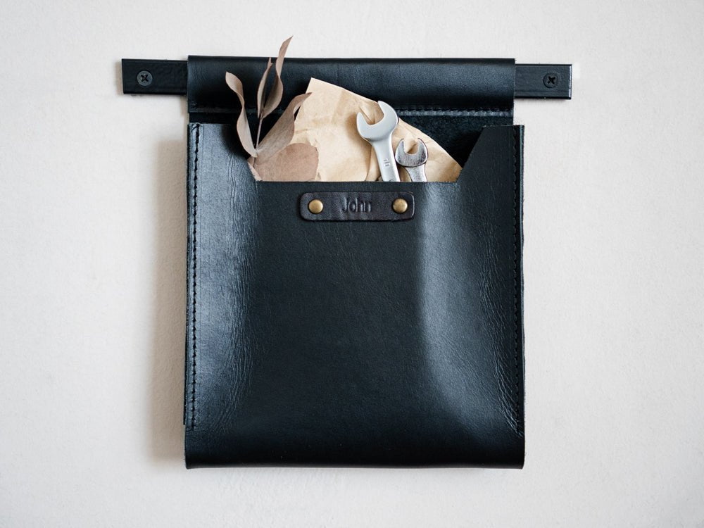 Leather Wall Pockets OrganizerBlackGaucholife