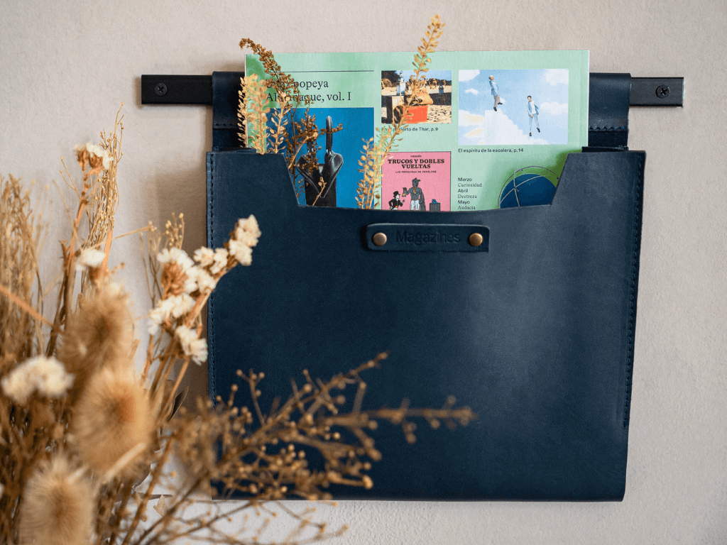 Large Leather Wall Pocket OrganizerBlueGaucholife