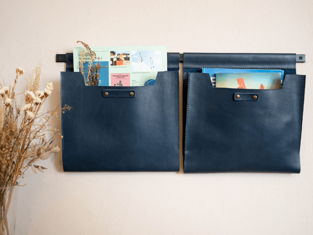 Large Leather Wall Pockets OrganizerBlueGaucholife