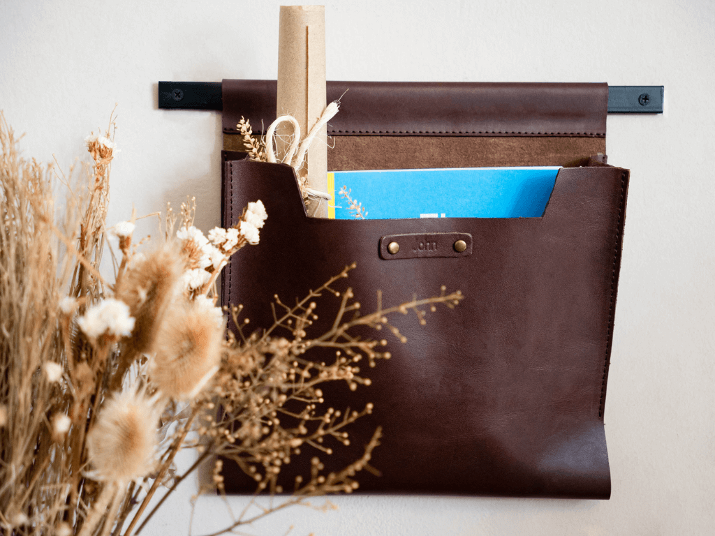 Large Leather Wall Pocket OrganizerBrownGaucholife