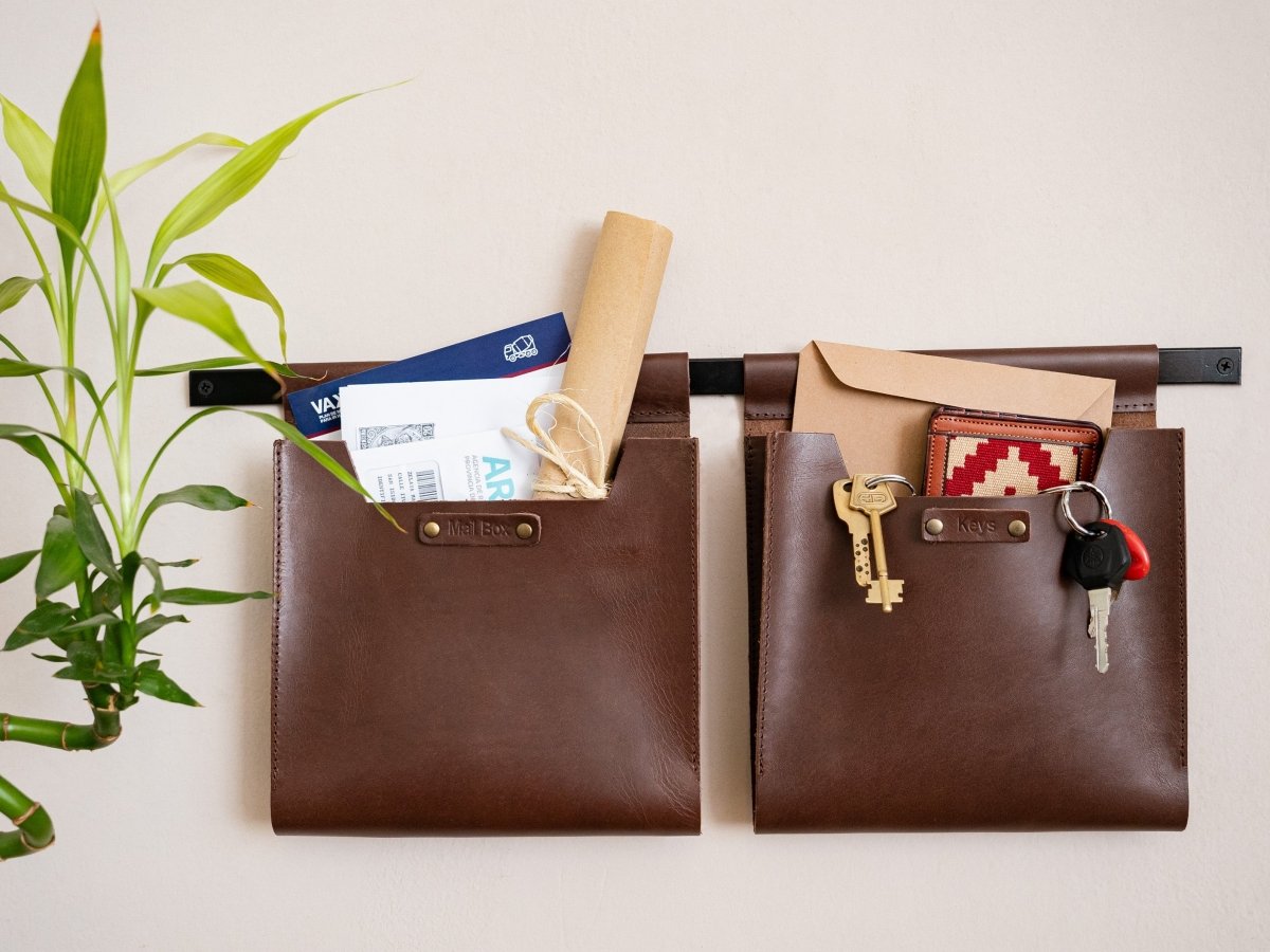 Leather Wall Pockets OrganizerBrownGaucholife