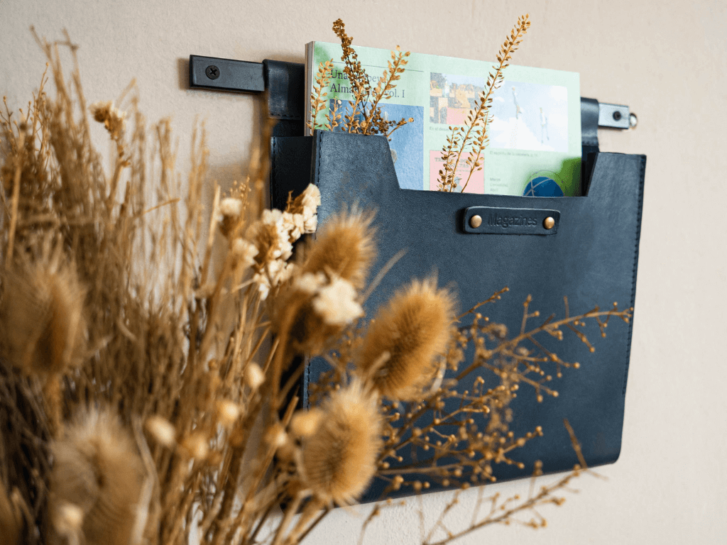 Large Leather Wall Pocket OrganizerBlueGaucholife