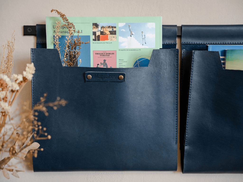 Large Leather Wall Pockets OrganizerBlueGaucholife