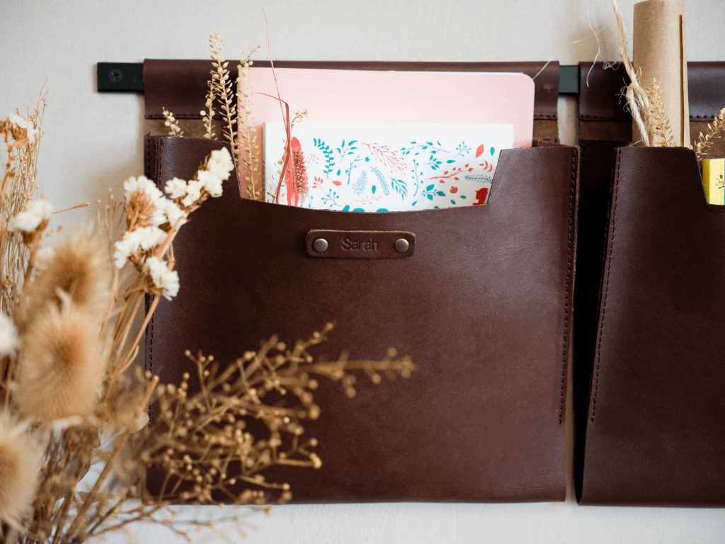 Large Leather Wall Pockets OrganizerBrownGaucholife