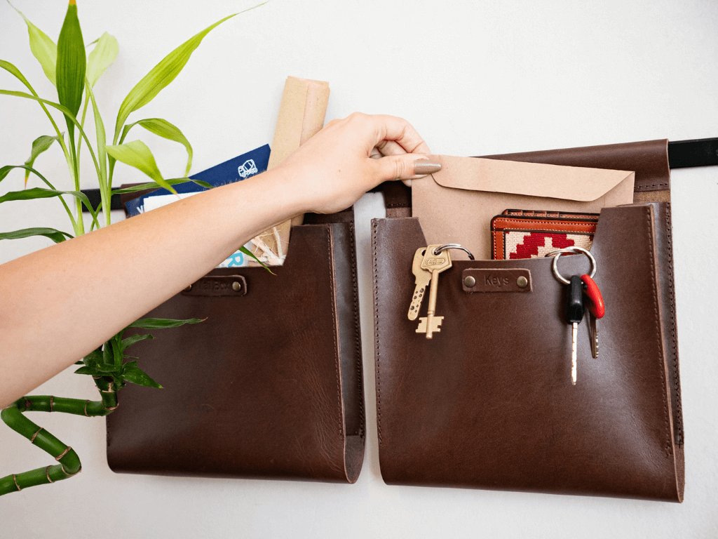 Leather Wall Pockets OrganizerBrownGaucholife