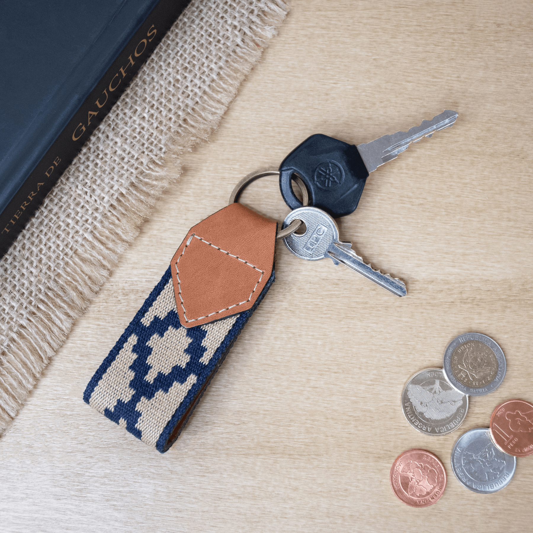 Blue 2025 leather keychain