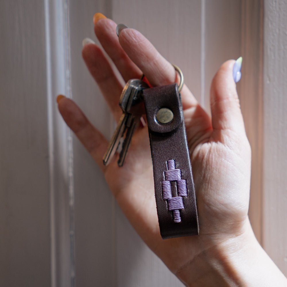 Embroidered Brown Leather KeychainLavenderGaucholife