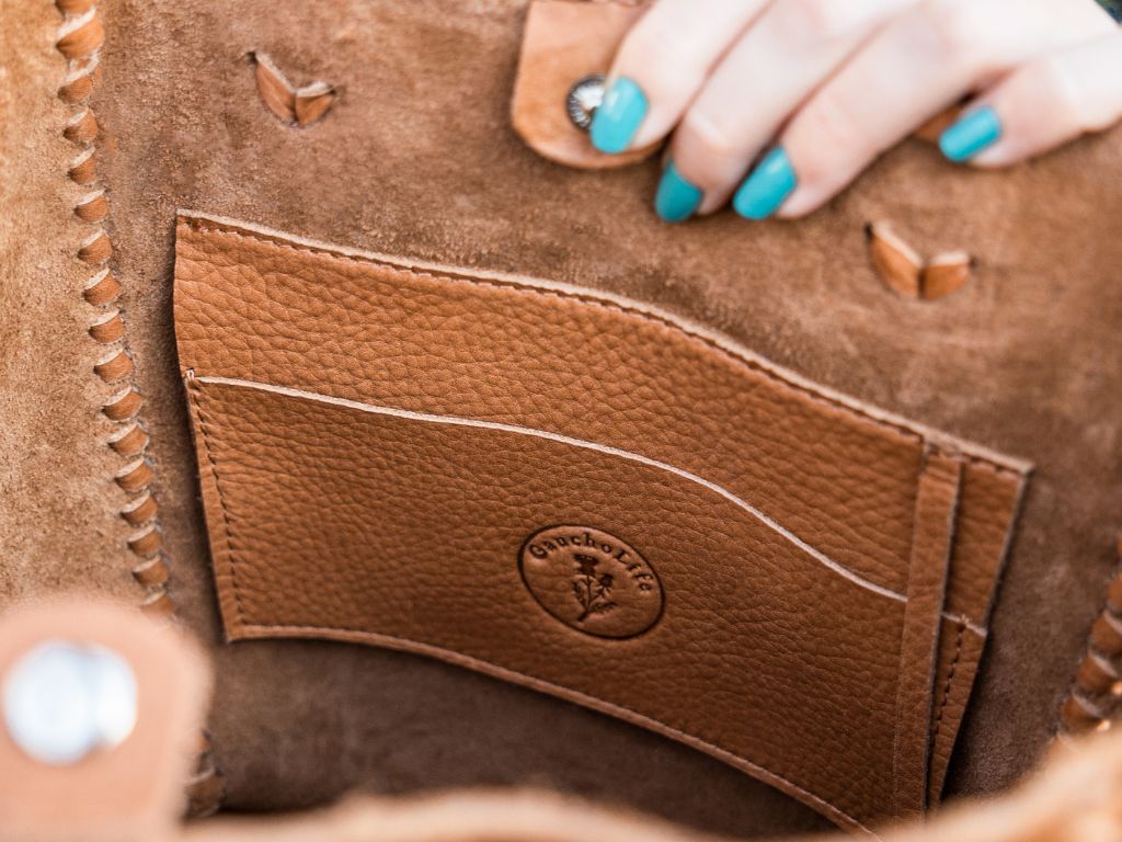 Leather Purse Boho Style Woven DetailingTanGaucholife
