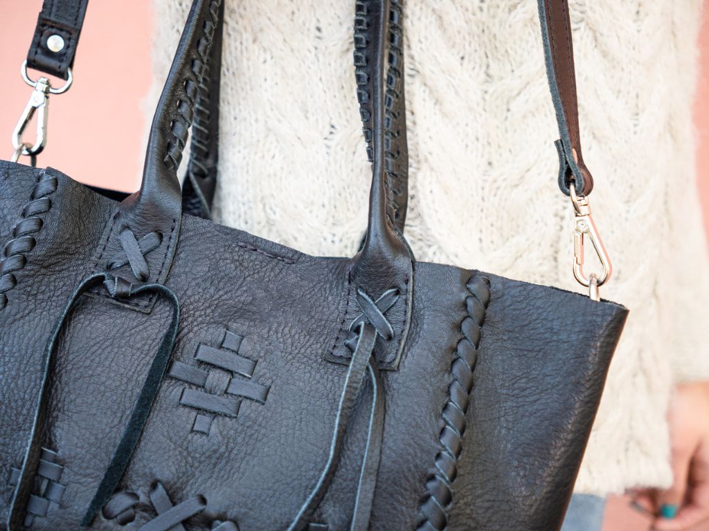 Leather Purse Boho Style Woven DetailingTanGaucholife