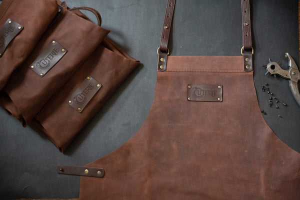 Pack of Five Personalized Leather Aprons for your Business