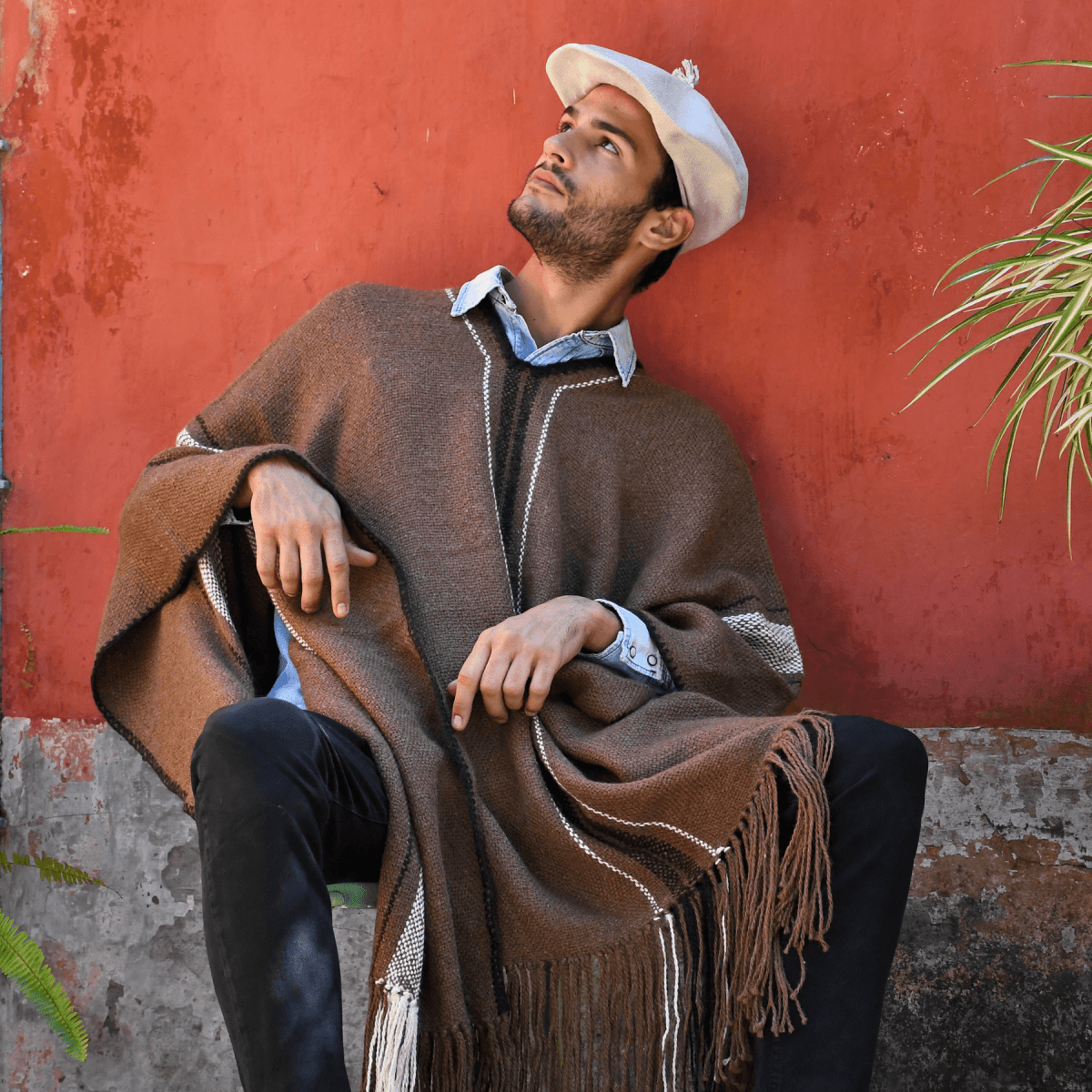 Llama Wool Knitted Poncho (Brown)Gaucholife