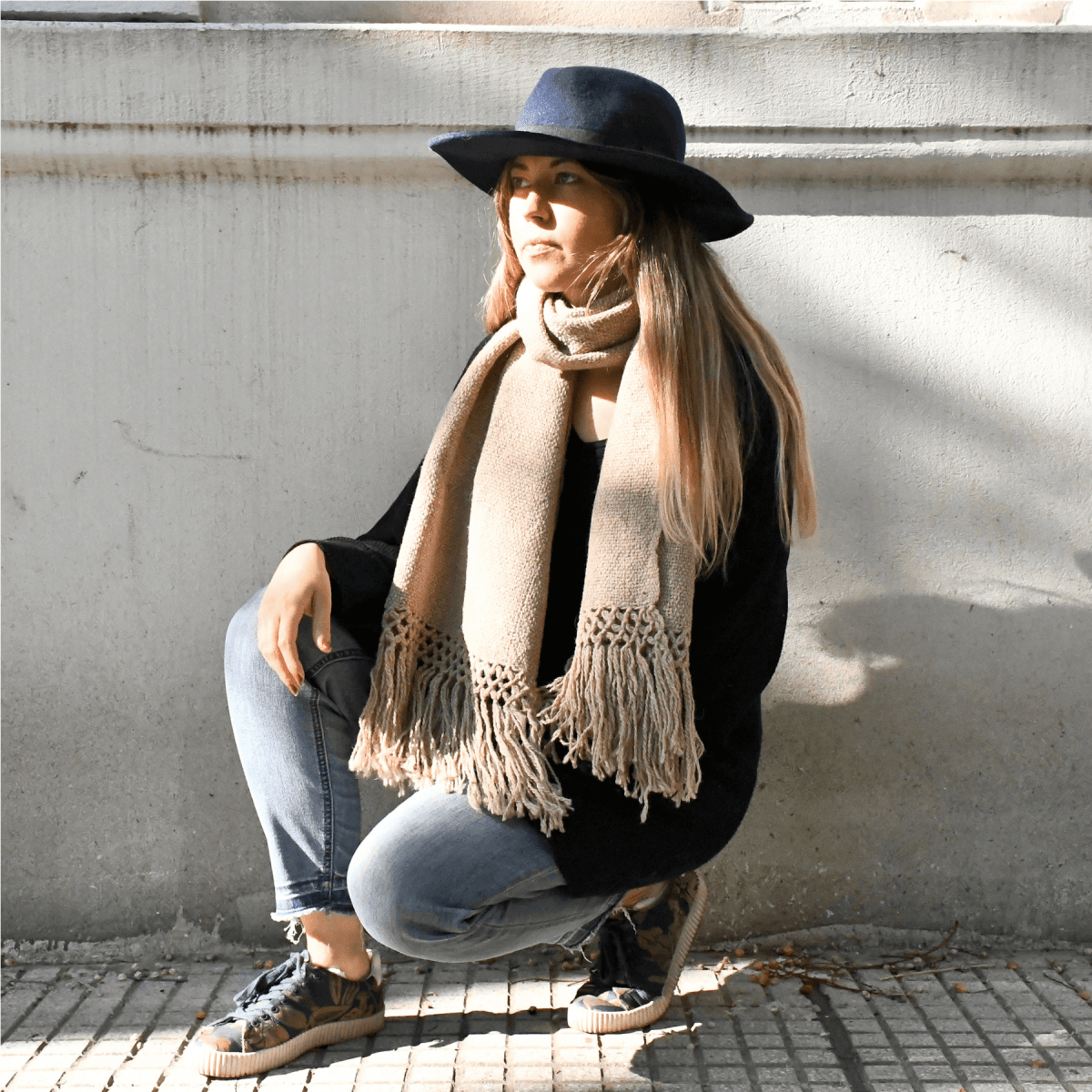 Llama Wool Knitted Scarf (Beige)Gaucholife