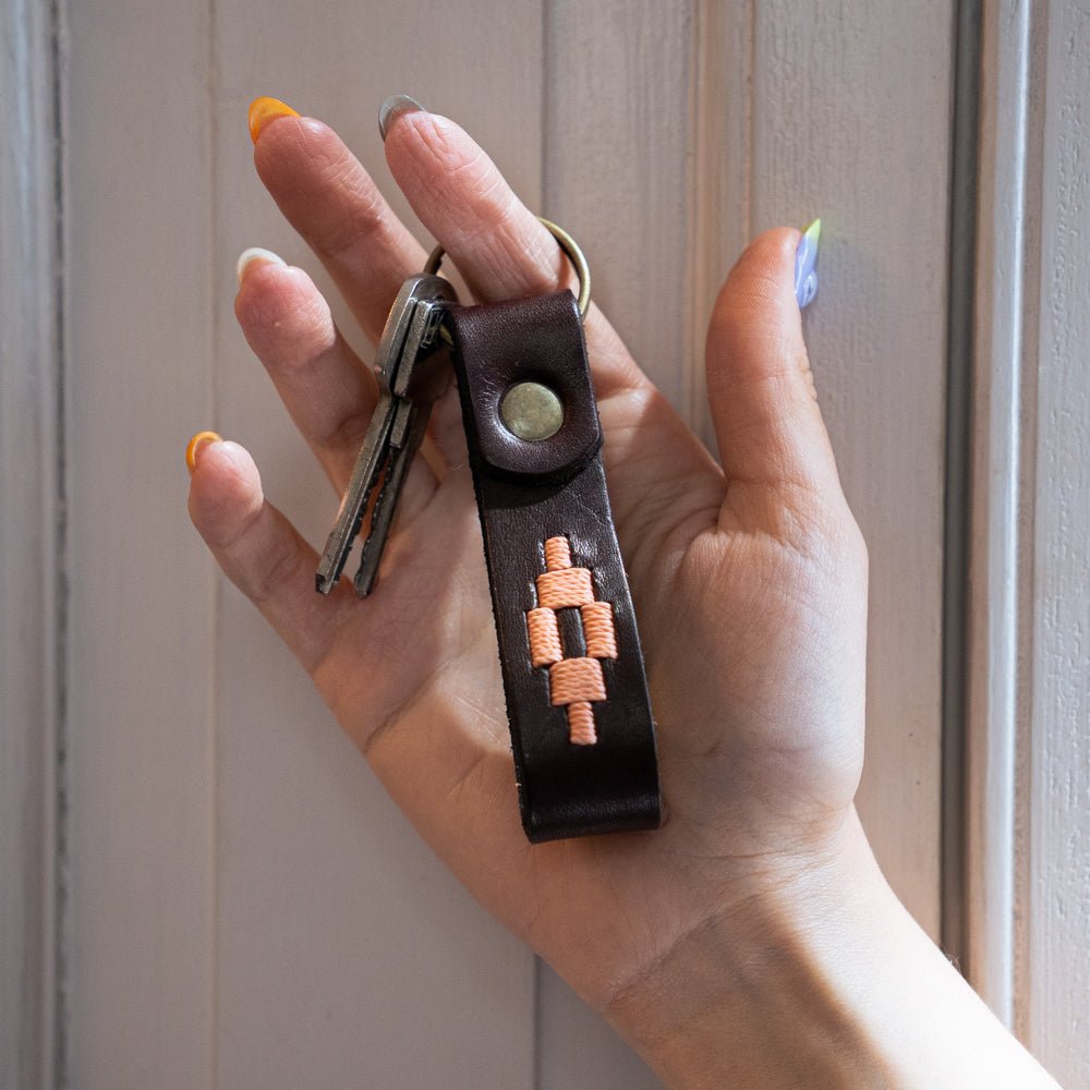 Embroidered Brown Leather KeychainSalmonGaucholife