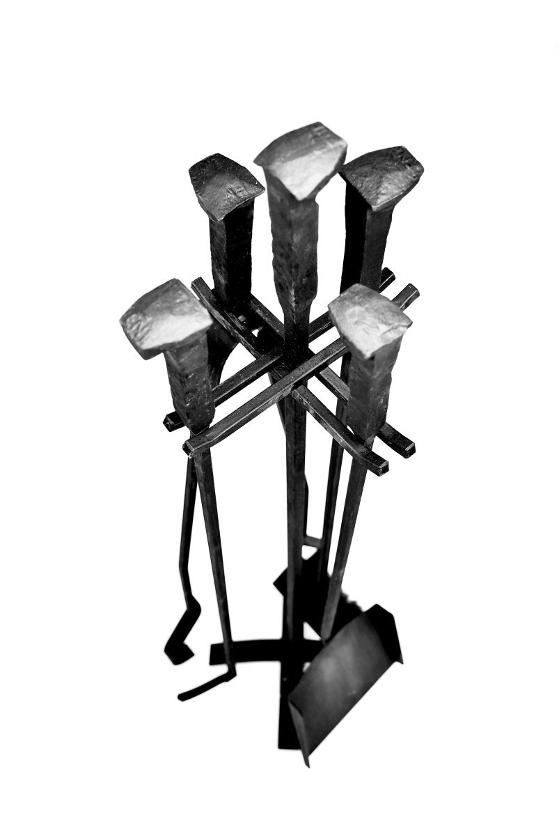 Fireplace Pit Tools Set Fire Poker Tongs Brush Shovel And Stand | Blacksmith MadeStandGaucholife
