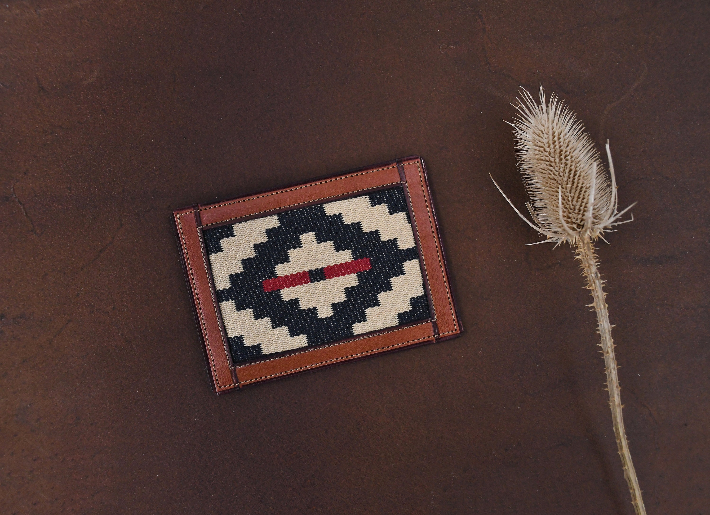 Gaucholife Wallet Thin Woven Leather Card Holder (Blue/Red)
