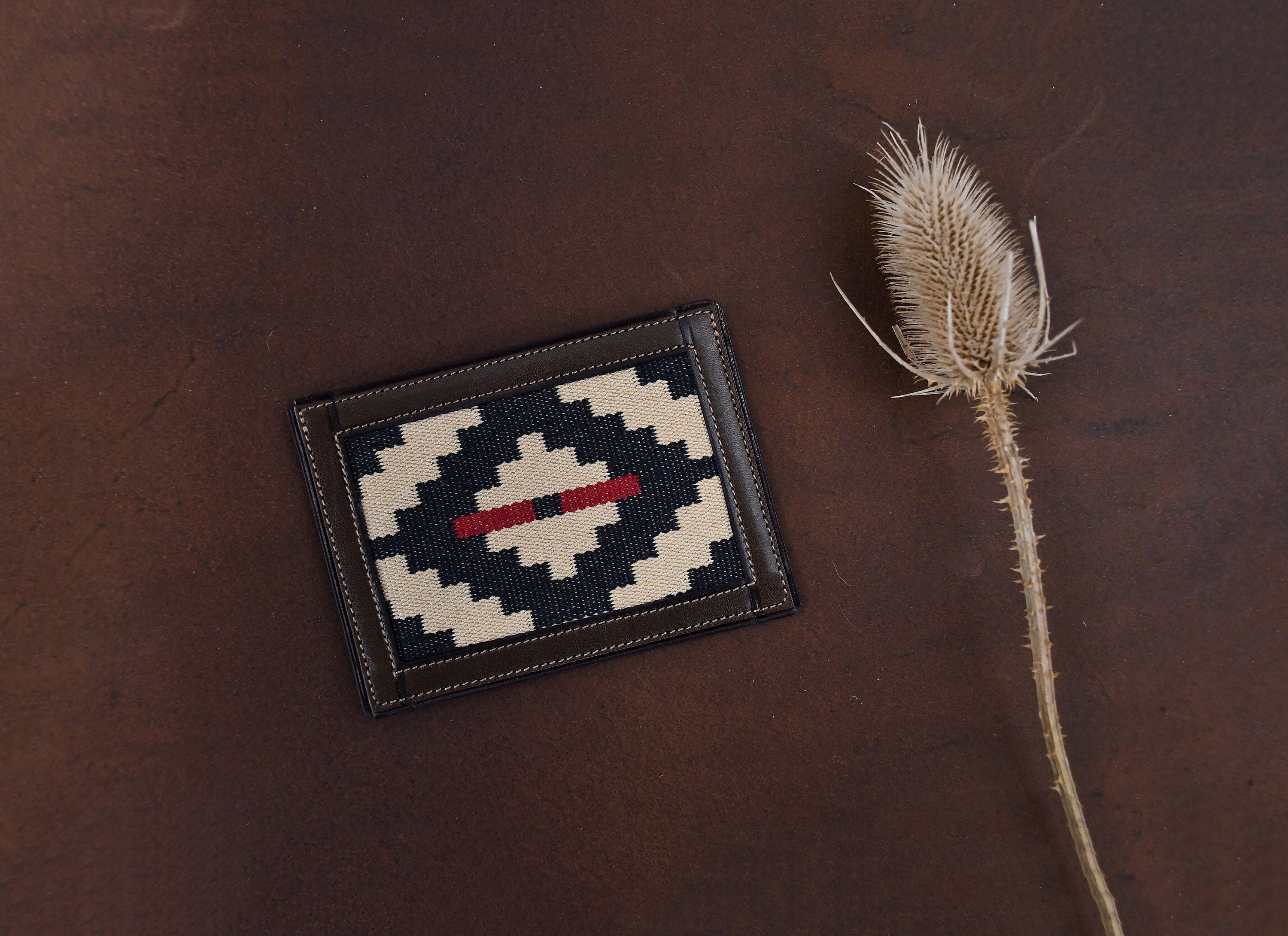 Gaucholife Wallet Thin Woven Leather Card Holder (Blue/Red)