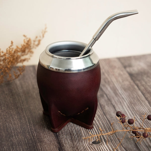 Torpedo Mate Gourd Leather Wrapped - Handmade in Argentina
