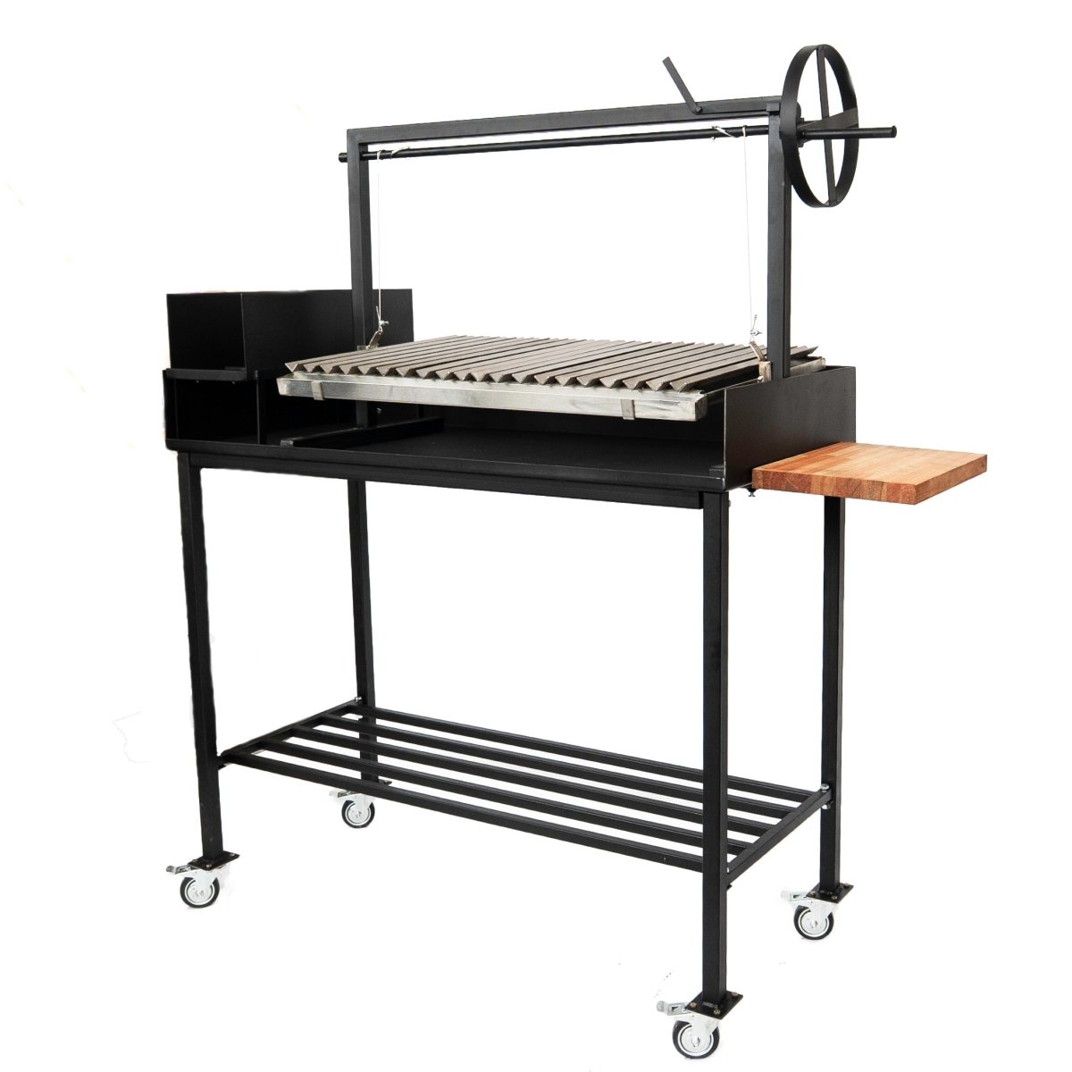 Premium Santa Maria Grill with Inox V - Shaped Grates and CartRound BarsGaucholife