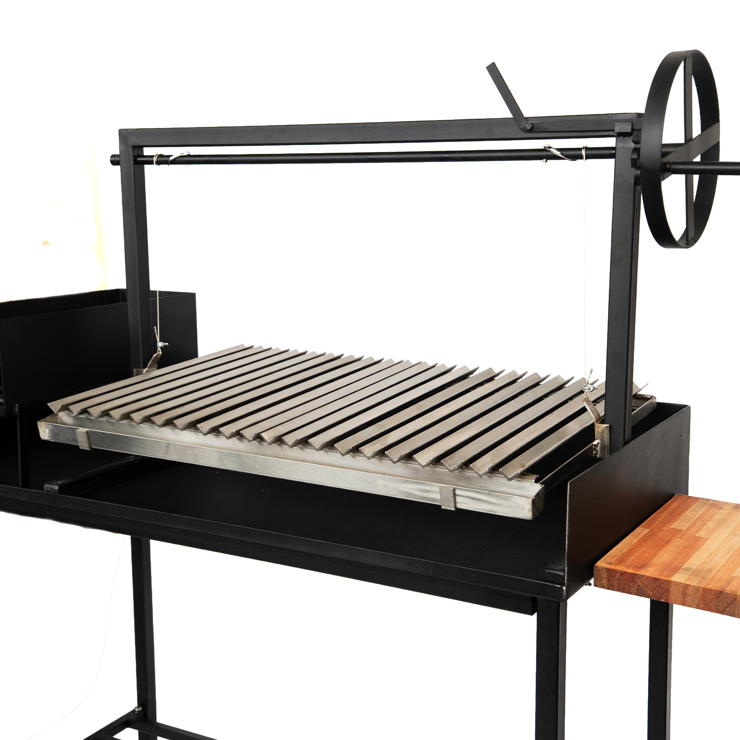 Parrilla premium Santa María con rejillas en forma de V y carrito