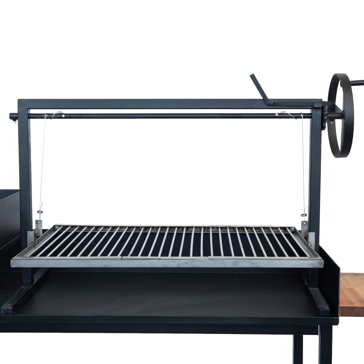 Premium Santa Maria Grill with Inox V - Shaped Grates and CartRound BarsGaucholife