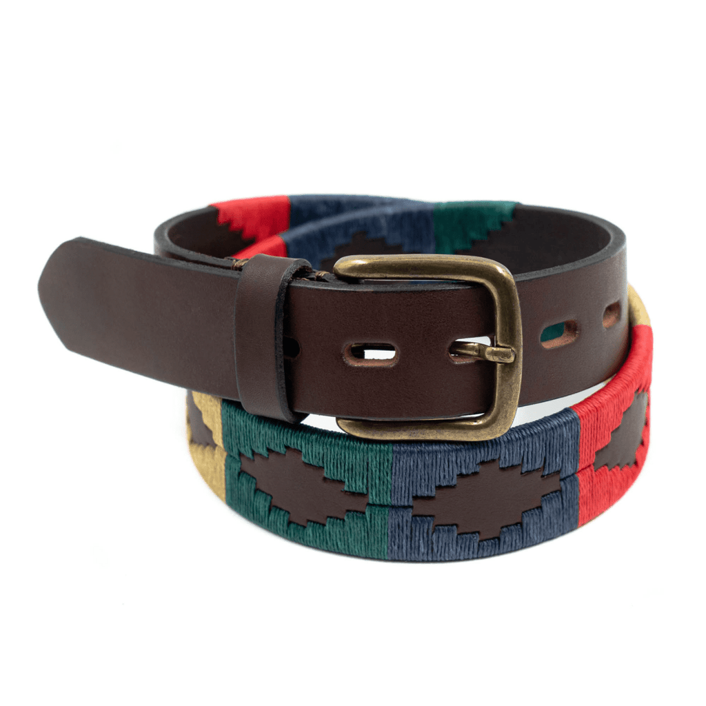 Argentinean Brown Suede Leather Polo Belt with Multicolor Embroidered Accent Med WeavingCraft casual argentine leather polo belt for mens  main image 3