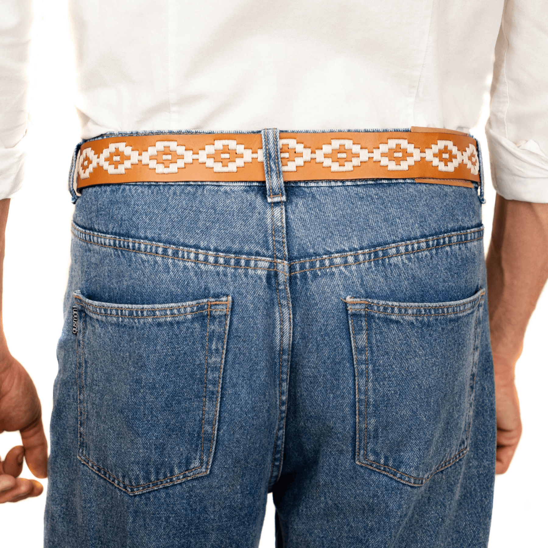 Gaucholife Belts Embroidered Belt (Tan/White)